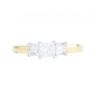 18ct Yellow Gold 1.02ct Princess Cut Diamond Trilogy Ring