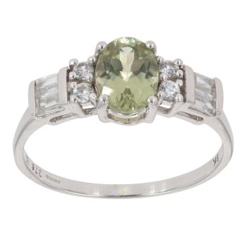 9ct White Gold Peridot And Cubic Zirconia Ring