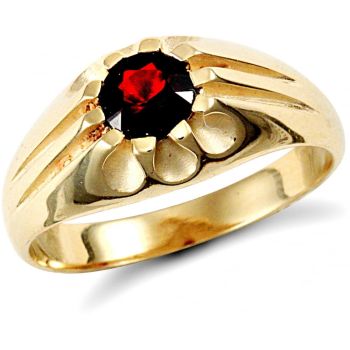 9ct Yellow Gold Gents Garnet Ring