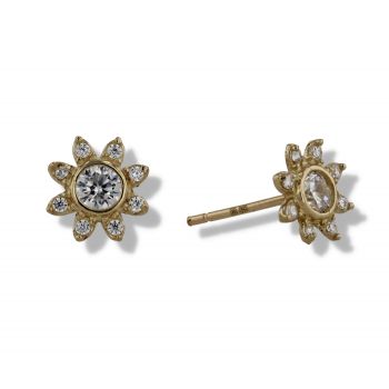 9ct Yellow Gold Crystal Sun Stud Earrings