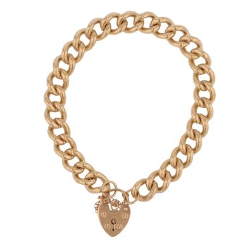 9ct Yellow Gold Heart Lock Charm Bracelet 7.5"