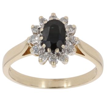 9ct Yellow Gold 0.10ct Diamond And Sapphire Cluster Ring