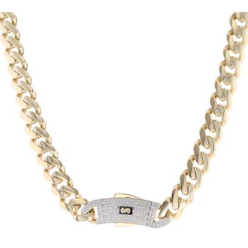14ct Yellow Gold Monaco Classic Pave Lock Curb Chain 20"