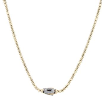 14ct Yellow Gold Monaco Beaded Cubic Zirconia Pave Lock Chain 26"