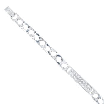 9ct White Gold Cubic Zirconia Patterned Curb Bracelet 8"