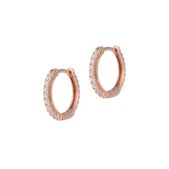 Rose Gold Plated Sterling Silver Cubic Zirconia Huggie Hoop Earrings
