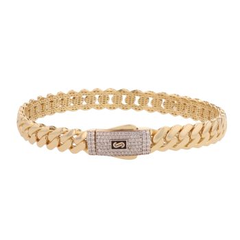 14ct Yellow Gold Monaco Classic Pave Lock Bangle