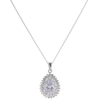 Silver Cubic Zirconia Cluster Pendant And Chain 18" By Icesia