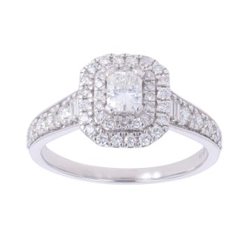 Platinum 1.15ct Princess, Brilliant And Baguette Cut Diamond Cluster Ring
