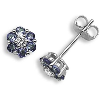 18 Carat White Gold Diamond-10pts Sapphire 55pts Stud Earrings