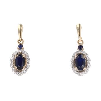 9ct Yellow Gold Sapphire And Diamond Drop Earrings