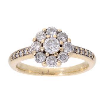 14ct Yellow Gold 0.85ct Diamond Cluster Ring