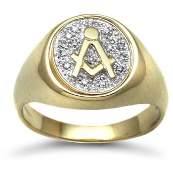 9ct Yellow Gold 0.10ct Diamond Masonic Ring