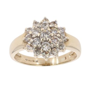 9ct Yellow Gold 1.00ct Brilliant Cut Diamond Cluster Ring