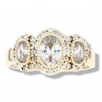 9ct Yellow Gold Cubic Zirconia Halo Cluster Ring