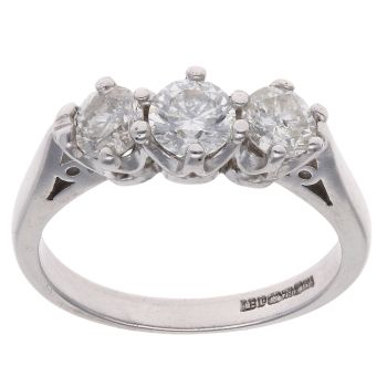 18ct White Gold 1.00ct Brilliant Cut Diamond Trilogy Ring