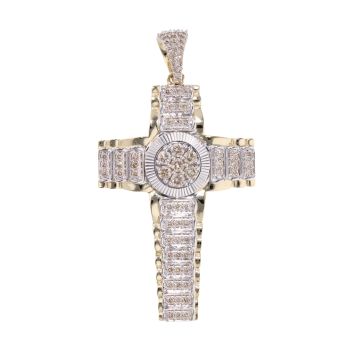 9ct Yellow And White Gold Diamond Cross Pendant