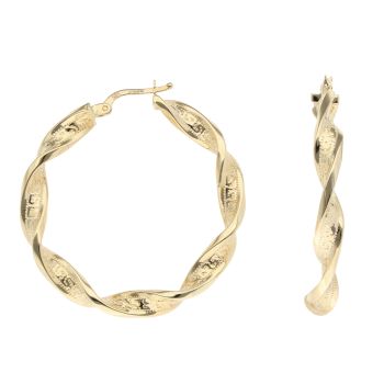 14ct Yellow Gold Greek Key Twist Hoop Earrings