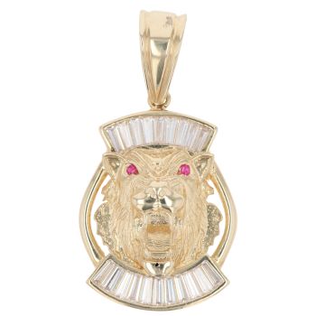 14ct Yellow Gold Cubic Zirconia And Pink Gemstone Tiger Pendant