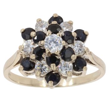 9ct Yellow Gold Sapphire And Cubic Zirconia Cluster Ring