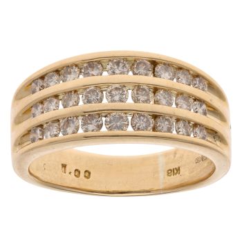 18ct Yellow Gold 1.00ct Brilliant Cut Diamond Three Row Ring