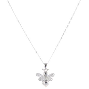 Silver Cubic Zirconia Bumblebee Pendant And Chain 18" by Icesia
