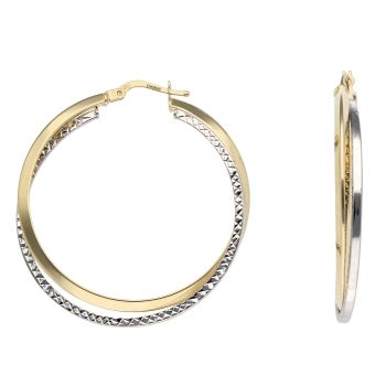 14ct Yellow And White Gold Oval Duo Hoop Earrings