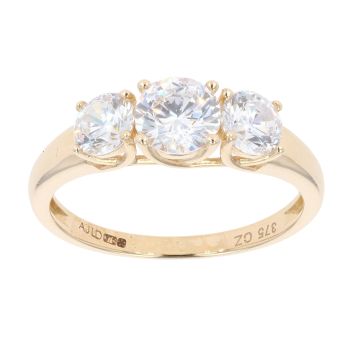 9ct Yellow Gold Three Stone Cubic Zirconia Ring