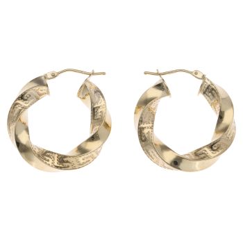 9ct Yellow Gold Greek Key Twisted Hoop Earrings
