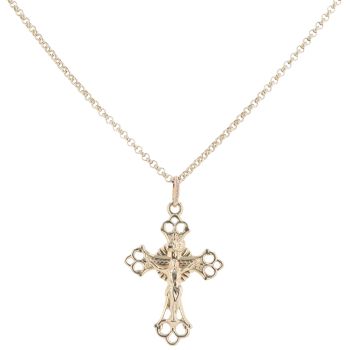 9ct Yellow Gold Crucifix Pendant and Chain 16"