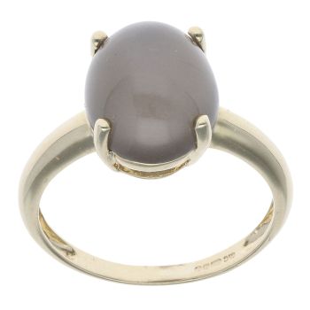9ct Yellow Gold Grey Cats Eye Single Stone Ring