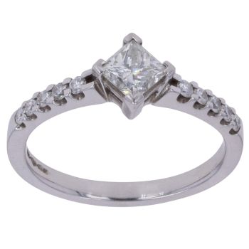 Platinum 0.95ct Princess And Brilliant Cut Diamond Solitaire Ring