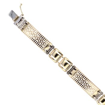 14ct Yellow And White Gold Greek Key Screw Bracelet 8.5"