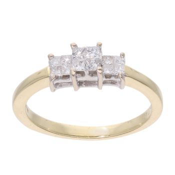 18ct Yellow Gold 0.25ct Princess Cut Diamond Triple Cluster Ring