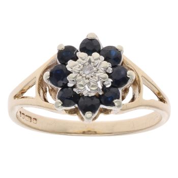 9ct Yellow Gold 0.05ct Diamond and Sapphire Cluster Ring