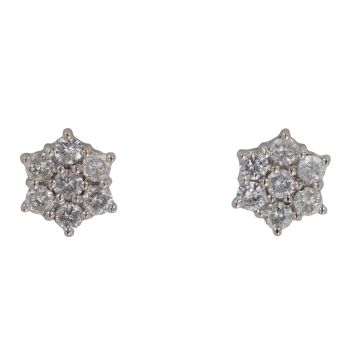 18ct Yellow Gold 1.00ct Brilliant Cut Diamond Flower Cluster Earrings