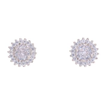 Silver Cubic Zirconia Round Halo Stud Earrings by Icesia