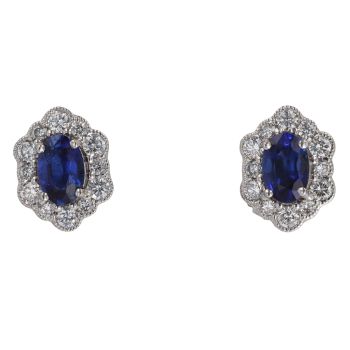 18ct White Gold 0.35ct Diamond and Sapphire Cluster Stud Earrings