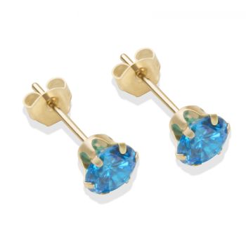 9ct yellow gold 5mm blue CZ stud Earrings