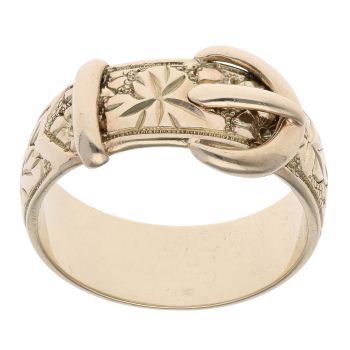 9ct Yellow Gold Patterned Buckle Ring