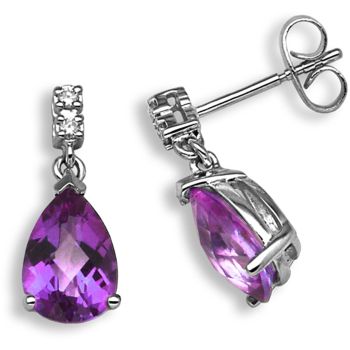 18 Carat White Gold Diamond-5pt Amethyst-2.30ct Earrings