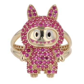 14ct Yellow Gold Pink Gemstone Bunny Ring