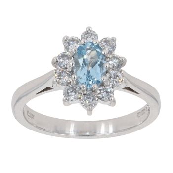 18ct White Gold 0.39ct Diamond and Aquamarine Cluster Ring