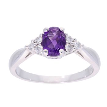 9ct White Gold Amethyst and Diamond Oval Ring