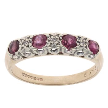 9ct Yellow Gold 0.02ct Diamond and Ruby Four Stone Ring