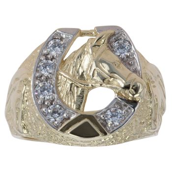 9ct Yellow Gold Cubic Zirconia Horseshoe and Horse Ring