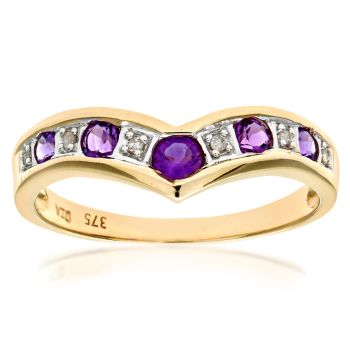 9ct Yellow Gold Amethyst and Diamond Wishbone Ring