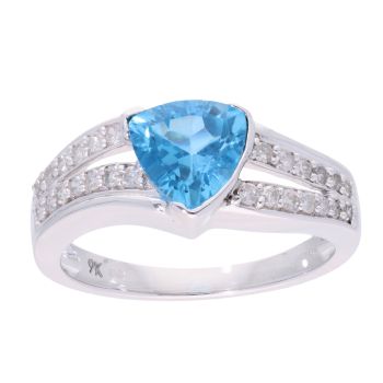 9ct White Gold Blue Topaz and Diamond Dress Ring