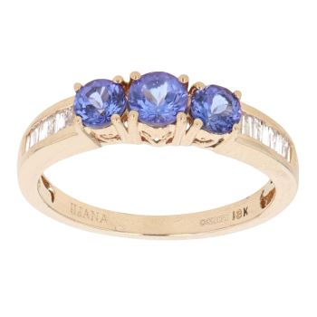 18ct Yellow Gold 0.30ct Diamond And Tanzanite Three Stone Ring