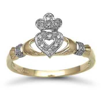 9 Carat Yellow Gold 0.05cts Diamond Claddagh Ring